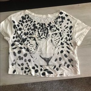 Leopard mesh insert crop top